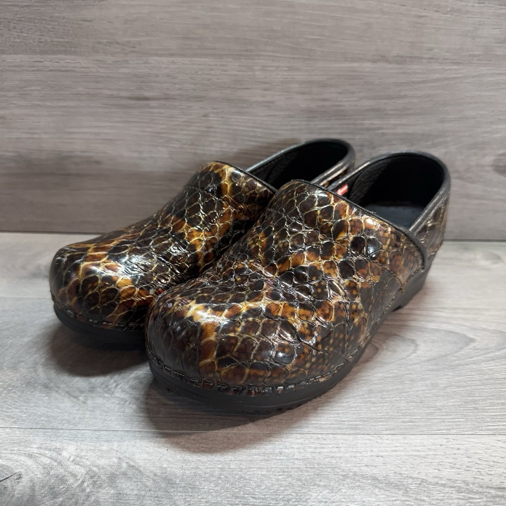 Sanita Shoes Womens Casual Clogs Orange-Brown/Black Leather Wedge Sz 37 US 6
